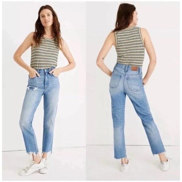 Madewell Jeans Size 28 Classic Straight Light Corrie Wash Denim Distressed - Picture 1 of 11